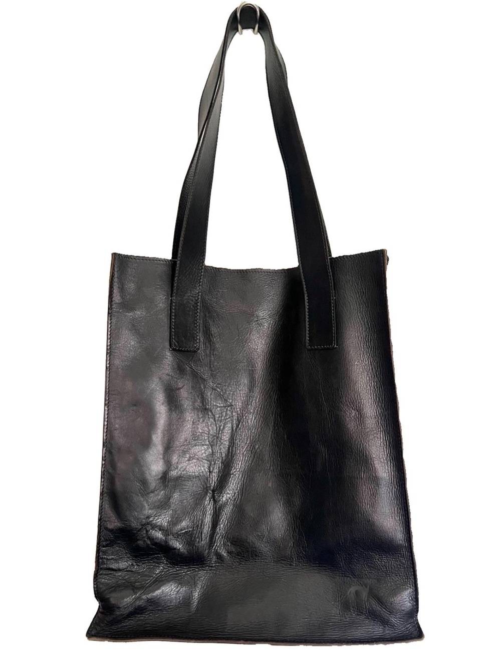 Jutta Neumann Black Leather Shoulder Tote Unisex Bag Handmade New York
